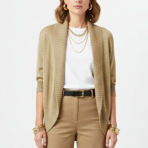 Kenneth Cole Gold Metallic Open Front Cropped Knit Sweater L Large NEW
